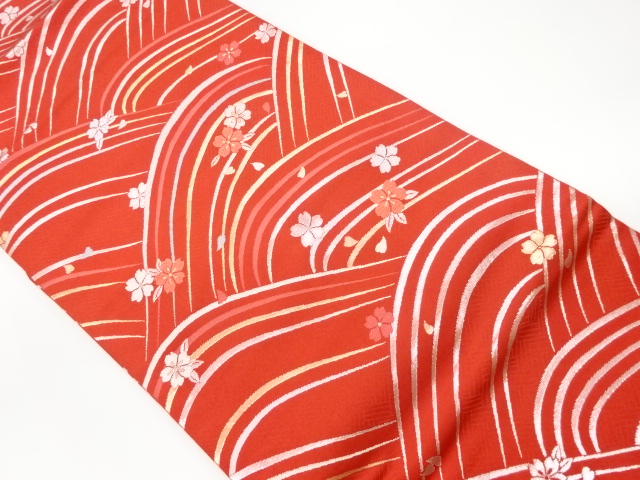 桜散らしに波模様織出し名古屋帯